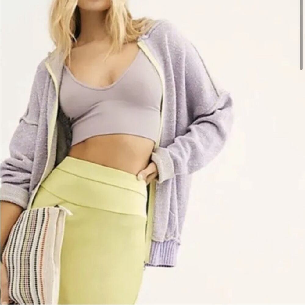 Free‎ People In Bloom purple yellow knit full zip hooded sweater size Medium